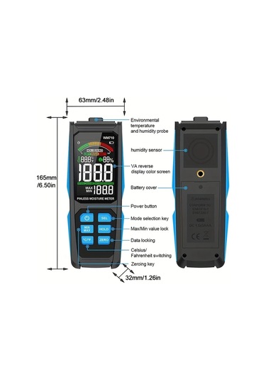 Motion003 Wm710 Çift Ekranlı Dijital Ahşap Nem Ölçer Ortam Sıcaklık Nem Ağaç Nem Tespit Pilsiz Higrometre Büyük Ekran 1888 Ölçüm Modu Siyah Abs Kasa