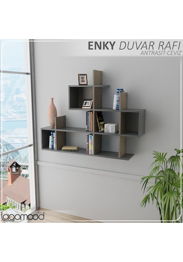 Lagomood ENKY Duvar Rafı Antrasit - Ceviz