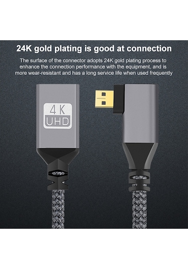Mikro Hdmı Erkek Dirsek - Hdmı Dişi 4k Uhd 18gbps Bağlantı Kablosu, Uzunluk: 20cm Gri