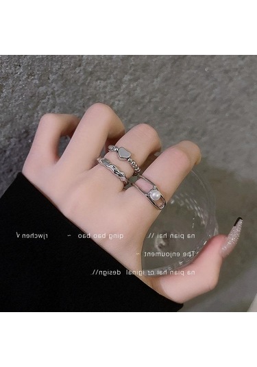 If Me Moda Kelebek Kalp Gümüş Yüzük Seti Yapay İnciler Mücevher Zirkon Kristal Yüzükler Kadınlar Takı Aksesuarları İçin 18 Çok Renkli