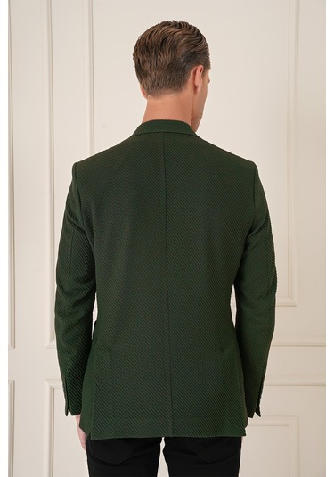 Comfort Fit Torba Cep Şeritli Dokuma Pamuk Casual Haki Ceket C 670 Haki