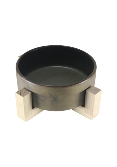 Yılmazel Seramik ve Doğal Ahşaptan Kedi Mama ve Su Kabı