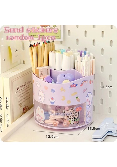 Wholesale11 Sevimli Dönen Kalemlik Masaüstü Çekmece Kırtasiye Açık Pembe