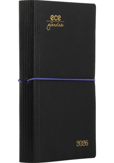 Ece Ajandası Yeni Akçay 2026 Siyah - Günlük Çizgili 12x18 Siyah