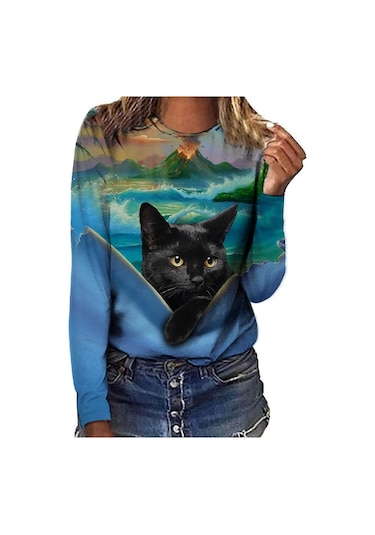 Yeşil Ve Mavi Komik Sevimli Kedi 3d Baskı Gömlek Rahat Kazaklar Kadın Kıyafetleri İlkbahar Sonbahar Uzun Kollu Tişörtler Kadın Giyim Moda Üst Giyim Yeşil - Mavi Yeşil Ve Mavi Komik Sevimli Kedi 3d Baskı Gömlek Rahat Kazaklar Kadın Kıyafetleri İlkbahar Sonbahar Uzun Kollu Tişörtler Kadın Giyim Moda Üst Giyim Yeşil - Mavi