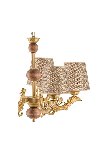 Beş Kollu Ahşaplı Eskitme Zamak Metal Döküm Avize Kahverengi Rattan Hasır Şapkalı Kahverengi