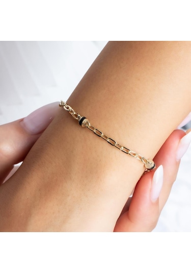 Altın Siyah Mineli Bileklik BLA09024 Sarı Altın