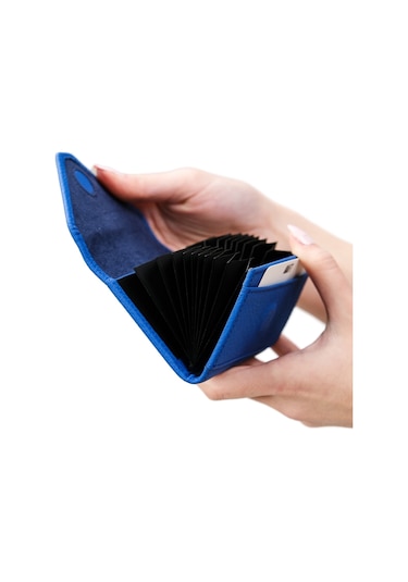 Mft Leather Hakiki Deri Kadın Akordiyon Cüzdan Mia 2190 Flother Mat Saks Mavi