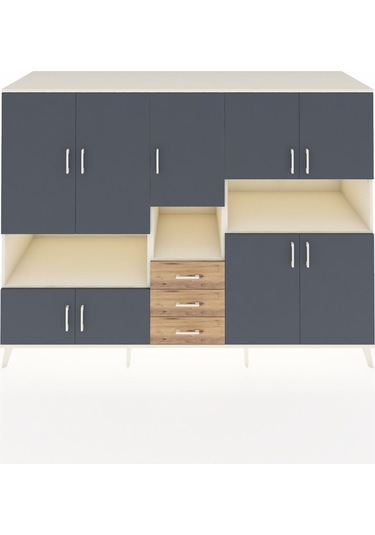 Kronos Dolap 13 Raflı 3 Çekmeceli 9 Kapaklı 220x59x163 Aytaşı-ant Aytaşı-antrasit/çam