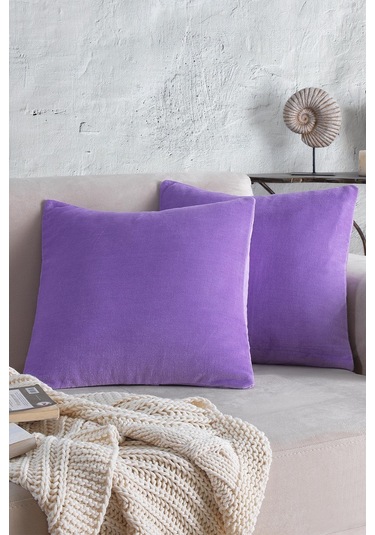 Maisonart Cozy 2 Adet Mor Renk Kadife Pamuklu Kırlent Yastık Kılıfı 44x44 Cm