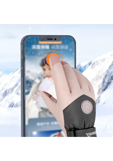 Golovejoy Sk15 1 Çift Kış Kayak Eldivenleri Su Geçirmez Polar Astarlı Dokunmatik Ekran Anti Kayıp Toka