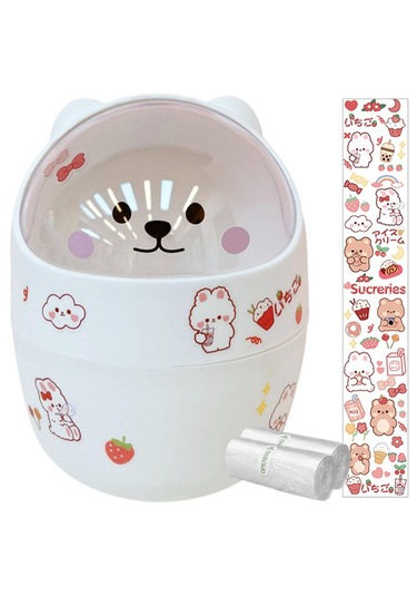 Suntek Mini Çöp Kutusu Ev Kalemlik Sepeti Minik Konteyner Beyaz Ayı Beyaz