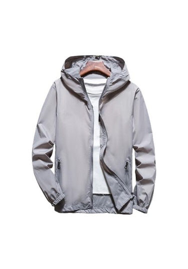 Gri Rüzgarlık Ceket Fermuar Pat Sıcak Çizilmez Erkek Kadın Seyahat İçin İnce Güneş Koruma Ceket Gri