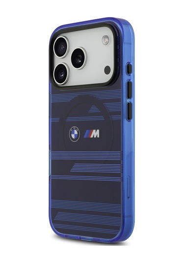 İphone 17 Pro Kılıf Bmw Lisanslı M-safeli Metal Kamera Butonlu Yatay Şeritli M Dizayn Kapak Mavi Mavi