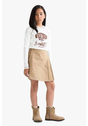 Defacto Kız Çocuk Okula Dönüş Gabardin Etek F1418a825aubg219 Bej