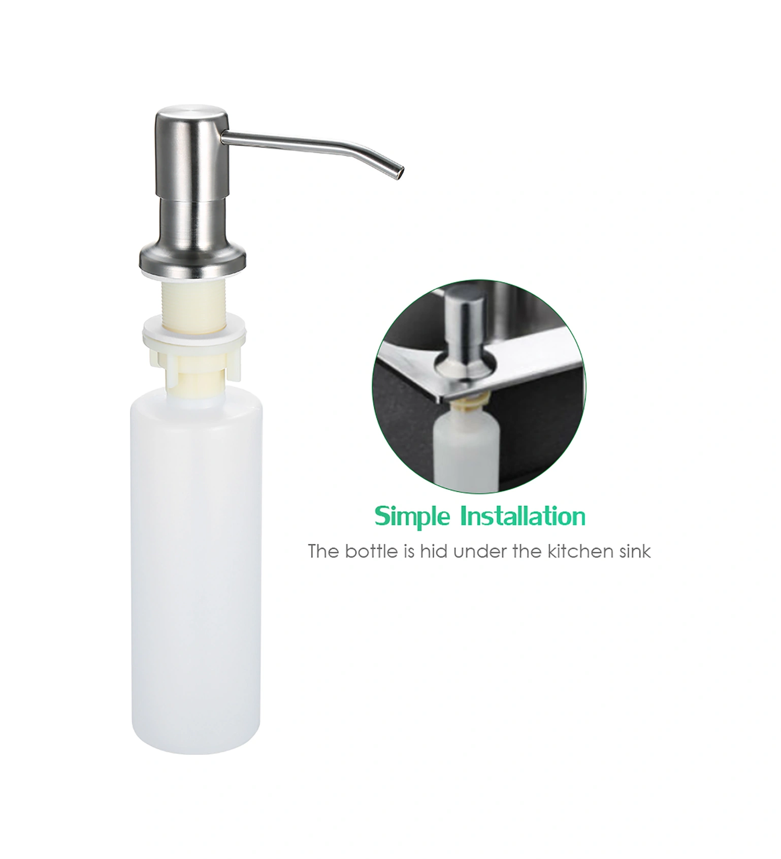 Hombey 300ml 304 Paslanmaz Çelik Sabun Dağıtıcı, Mutfak Lavabo Banyo Lavabosu Kullanıma Hazır, Kolay Kurulumlu El Sabunu Depolayıcı Gümüş