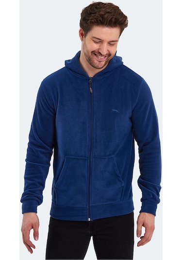 Slazenger SAMSON IN Erkek Fermuarlı Kapüşonlu Cepli Indigo Polar