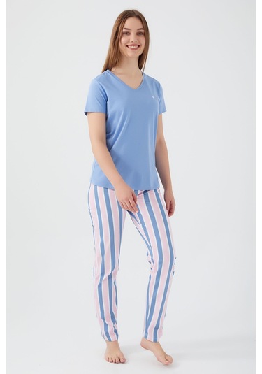 Pierre Cardin 8596 Kadın Kısa Kol Pijama Takım İndigo Mavi İndigo