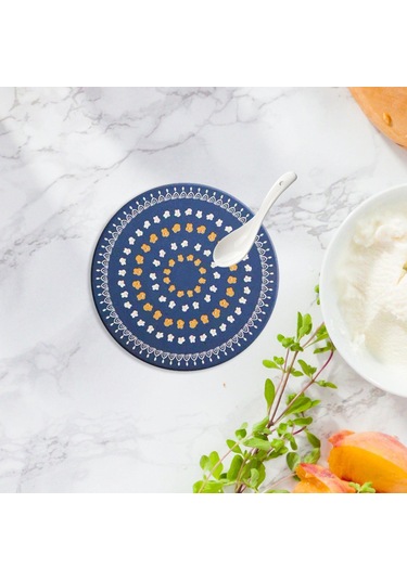 Homyl Tezgah Ev Yemek Masası Için Yuvarlak Placemat Çapı 10cm Koyu Mavi