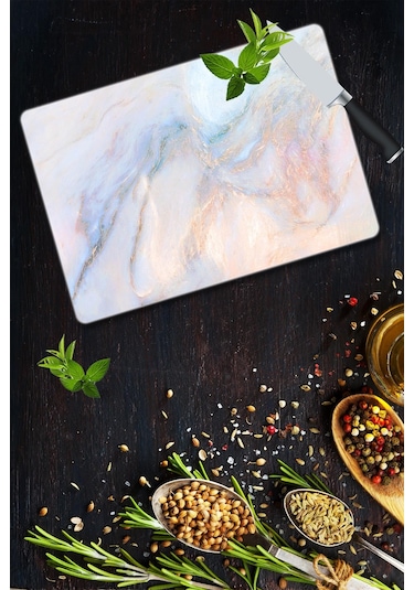 Dekoratif Cam Kesme Tahtası 30Cm X 40Cm Ezgi Mermer Görünümlü