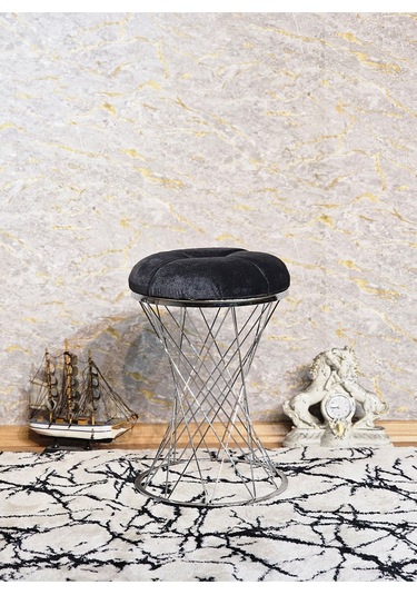 Yuvarlak Krom Kaplama Krem Puf Oturak - Bench - Ayak Ucu Oturak - 001