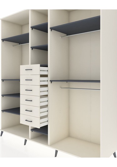 Kronos Dolap 10 Raflı 6 Çekmeceli 3 Askılı 220x59x243 Aytaşı-antrasit/aytaşı Antrasıt/aytası