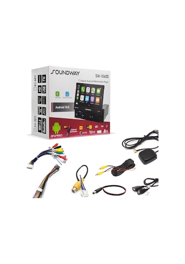Soundway Sw-10600 Android İndash Teyp 7 İnç 2+64gb Android 14 Bt Usb Sd Hd Fm Mirrorlink Carplay