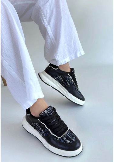 Hawer Siyah Cilt Bağcıklı Spor Ayakkabı Siyah