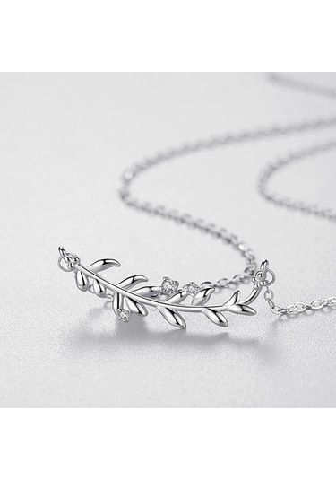 Tancise S925 Gümüş Yaprak Kolye Kadın Basit Dalları ve Yaprakları Kolye Boyun Zinciri Gümüş Takı