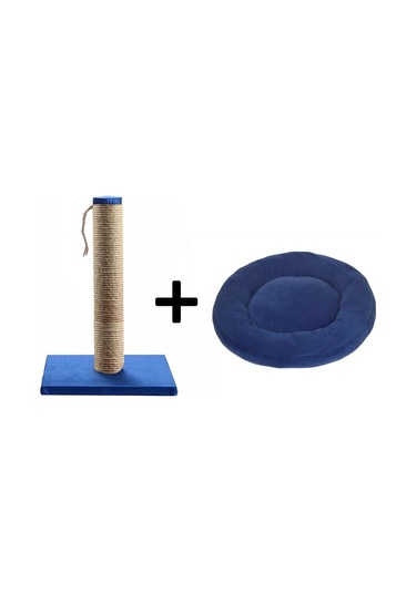 Pribor Kedi Tırmalama Tahtası 40 Cm Ve Kedi Simit Yatağı 50 Cm Çap Polar 2' Li Set Lacivert