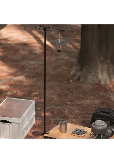 Yifomall Alüminyum Çelik Kamp Işık Rakusu - Masaüstü/toprak Takılıklı 3 Seviye Ayarlanabilir Depolama Rafı Siyah