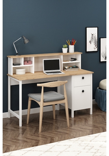 Remy Çalışma Masası Raflı Sepet-beyaz Sepet-beyaz Beyaz