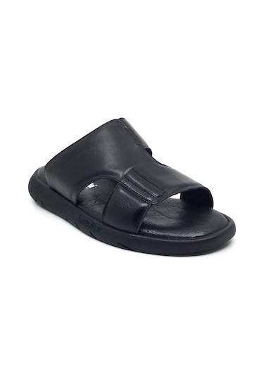 Taşpınar %100 Hakiki Deri İçi Dışı Ortopedik Erkek Yazlık Rahat Dikişsiz Terlik 40-45 Siyah