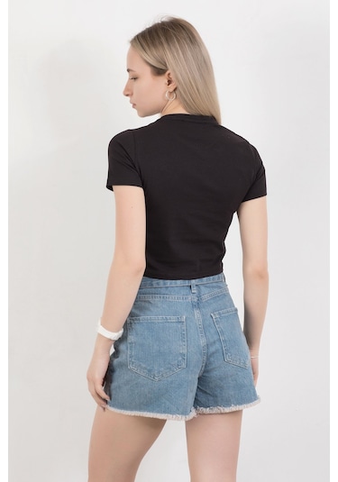 Giysa Kadın Bisiklet Yaka Pamuklu Basic T-shirt Siyah Ms0000102 Siyah