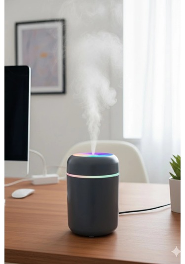 Siyah H2o Usb Renkli Mini Hava Nemlendirici Led Işıklı 350ml Taşınabilir Oda Ve Ofis Difüzörü