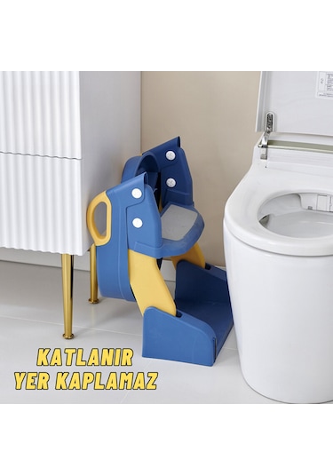 Çocuk Tuvalet Eğitimi Katlanır Klozet Adaptörü ve Lazımlık Mavi