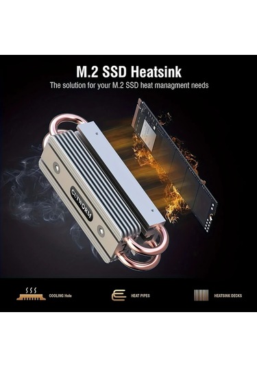 Boatshop1 Gri M2 Nvme 2280 Ssd Alüminyum Soğutucu Çift Bakır Isı Borusu Çift Katmanlı Kanatçık Silikon Ped Pcıe Sata Ssd