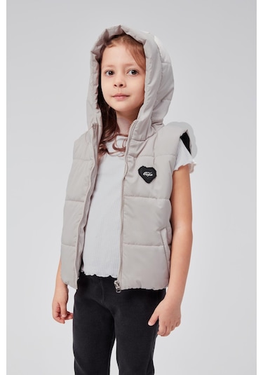 Benitto Kids Kapüşonlu Kız Çocuk Şişme Yelek 51307 Gri
