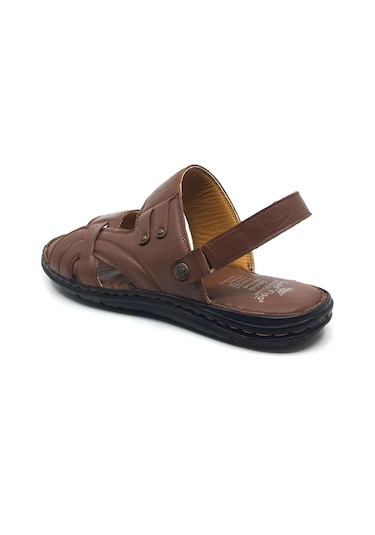 Luis Figo %100 Hakiki Deri Ortopedik Erkek Büyük Numara Sandalet Terlik 40-48 Taba