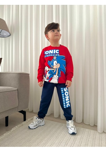 Ela Karakter Sonic Erkek Çocuk Eşofman Takımı Kırmızı