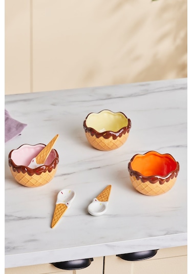 Karaca  Chocolate Chip 3'lü Kaşıklı Dondurma Kasesi