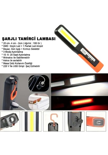 Watton Wt-297 Şarjlı Tamirci Lambası Kırmızı