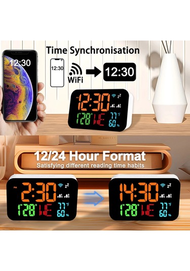Tuya Wifi Masaüstü Saat Takvimi Akıllı Termometre Higometre Whıte