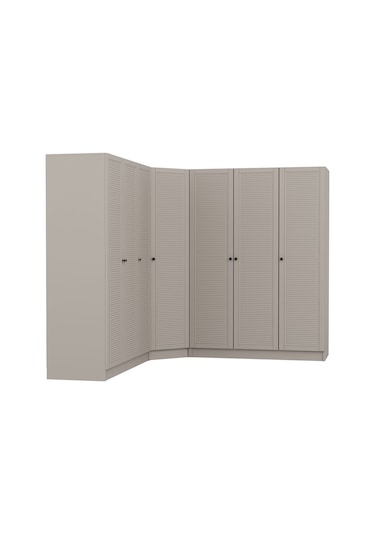 Kale 7 Kapaklı 4 Çekmeceli Köşe Dolap Kumtaşı Mebran Panjur 190cm Bej