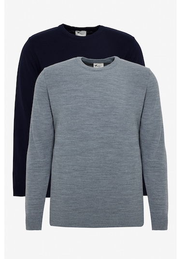 Erkek Lacı-g.melanj 2'li Paket Standart Fit Normal Kesim Bisiklet Yaka Triko Kazak Lacı-g.melanj