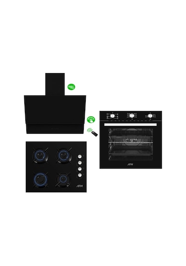 Afm Tech Black Turmalin Plus FM7600B-FM2200B-FM3400B 3'lü Kumandalı Cam Ankastre Set