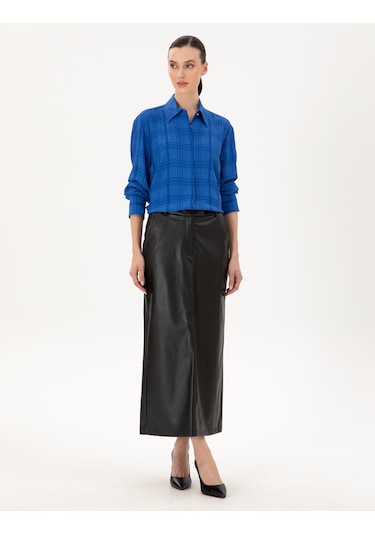 Pierre Cardin Kadın Saks Gömlek Desenli 50292247-vr045 Saks