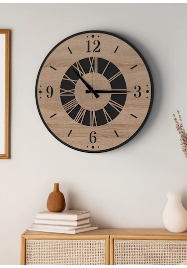 Modern Ahşap Duvar Saati Sağlam Çok Şık Ve Birarada..no:67 Siyah