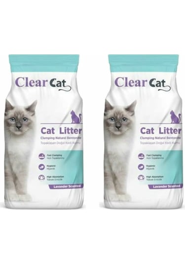Clear Cat Lavanta Kokulu İnce Taneli Topaklaşan Kedi Kumu 2 x 10 L