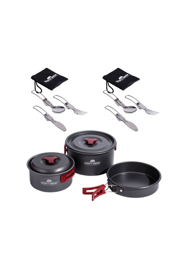 11 Parça Kamp Tencere Tava Ve 2 Çatal Kaşık Bıçak Seti TT-CKB2-2891 Açık Gri